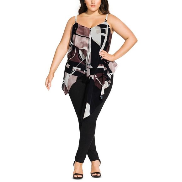 City Chic V-Neck Sahara Printed Asymmetrical Top - Picture 1 of 7